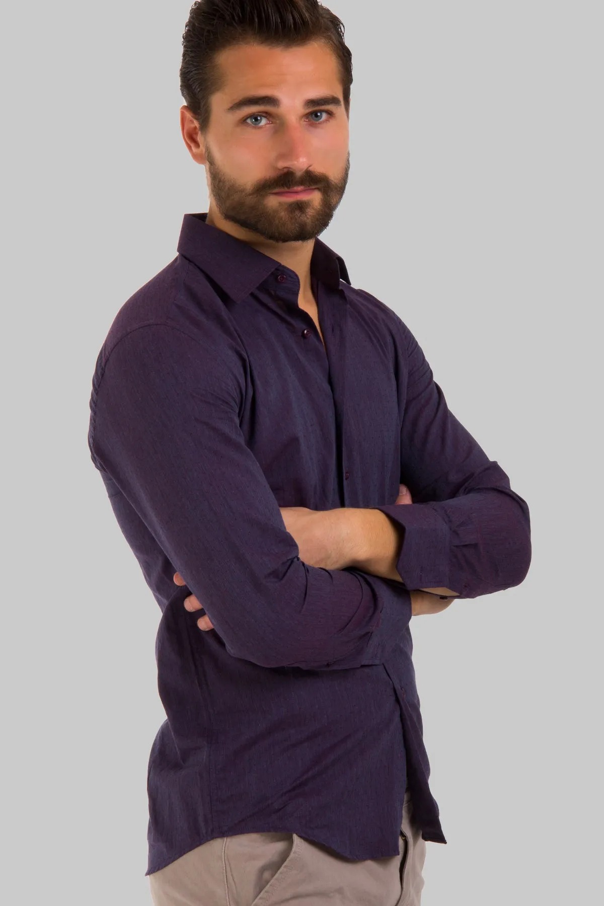 Camicia da uomo con microfantasia collo francese