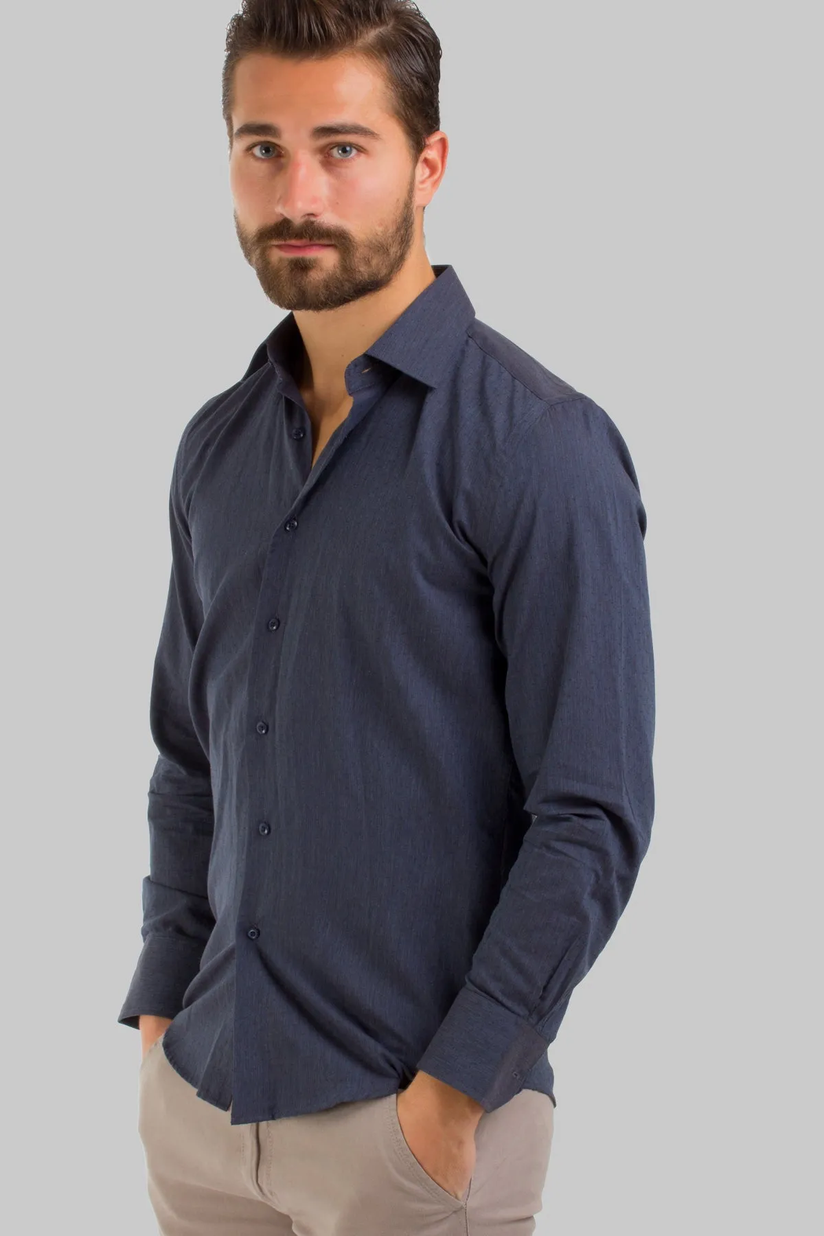 Camicia da uomo con microfantasia collo francese