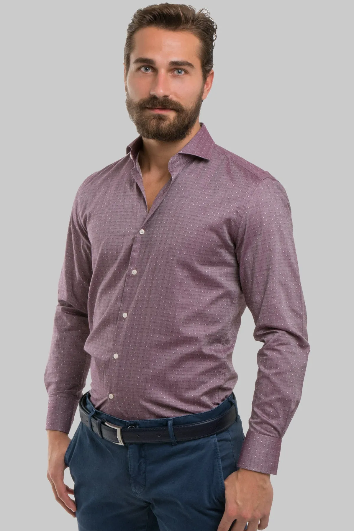 Camicia da uomo con microfantasia collo francese