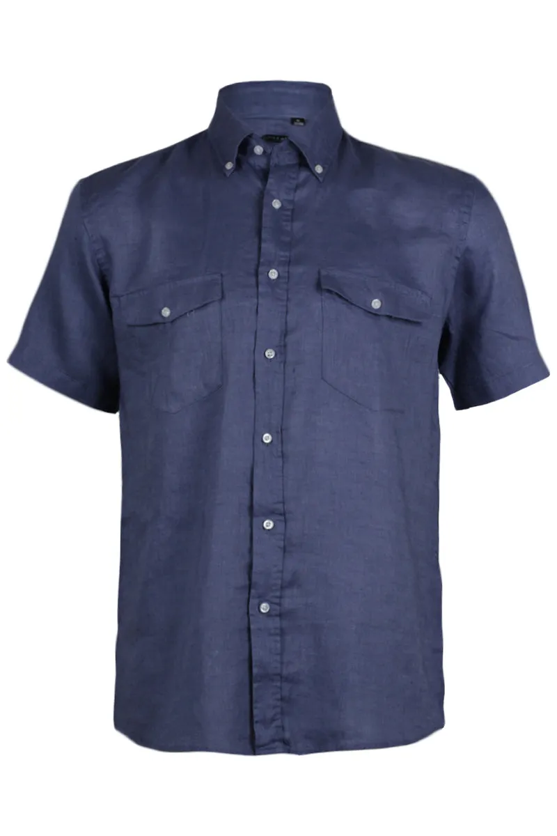 Camicia mezza manica puro lino con taschini