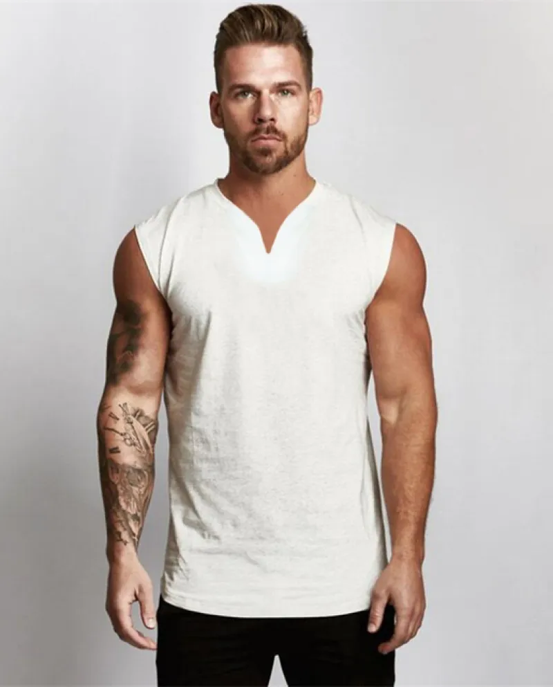 Canotta da uomo in cotone estivo con scollo a V Abbigliamento fitness Gilet sportivo da uomo Bodybuilding Abbigliamento da pales