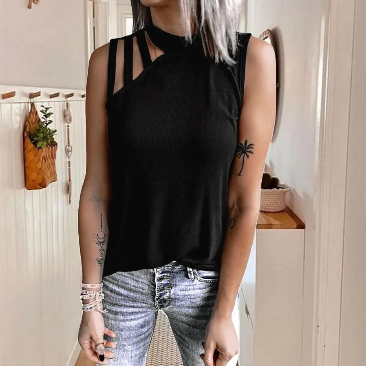 Canotte Abbigliamento donna 2024 Estate Slim Gilet senza maniche Casual Manica corta T-shirt Tees Pullover femminile S M Xxl