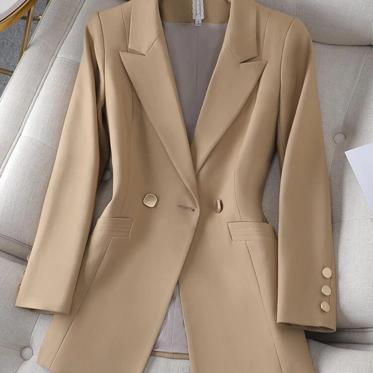 Cappotto da donna monopetto a maniche lunghe da donna con blazer formale da donna nero albicocca bianco