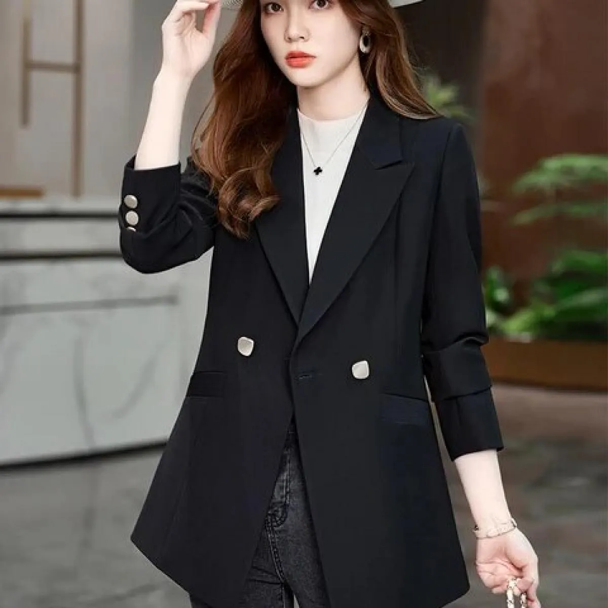Cappotto da donna monopetto a maniche lunghe da donna con blazer formale da donna nero albicocca bianco