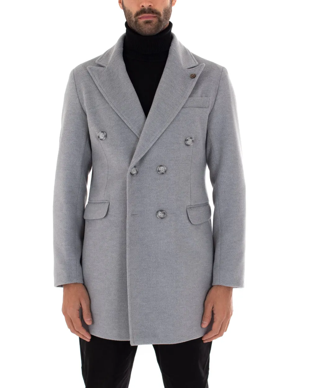 Cappotto Doppiopetto Uomo Giaccone Con Colletto Grigio Elegante GIOSAL-G2759A