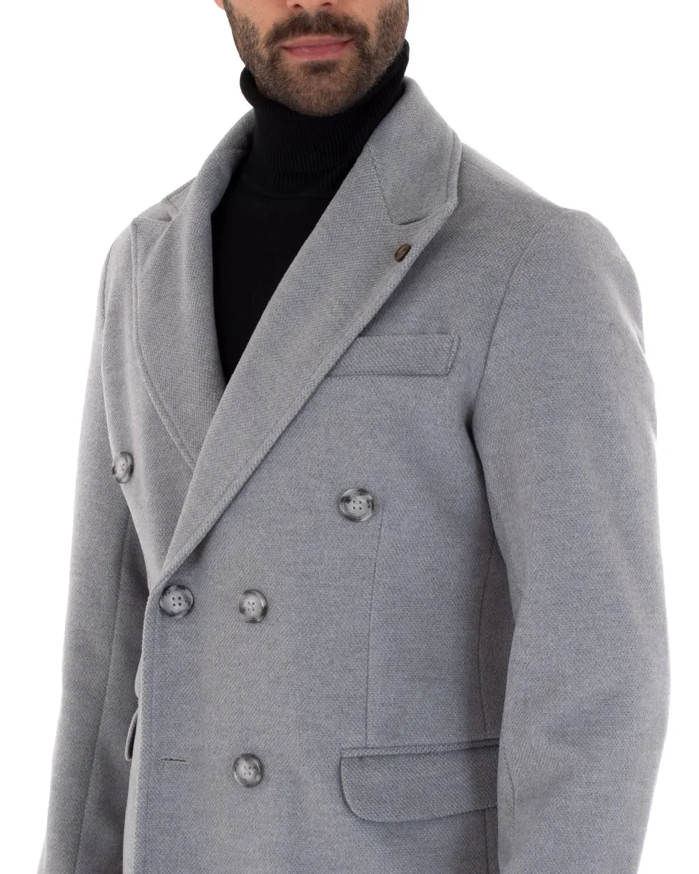 Cappotto Doppiopetto Uomo Giaccone Con Colletto Grigio Elegante GIOSAL-G2759A