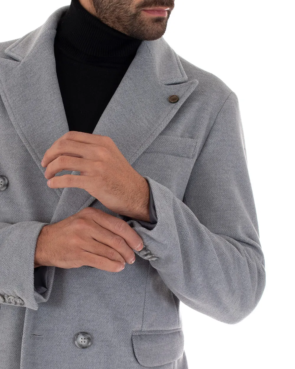 Cappotto Doppiopetto Uomo Giaccone Con Colletto Grigio Elegante GIOSAL-G2759A
