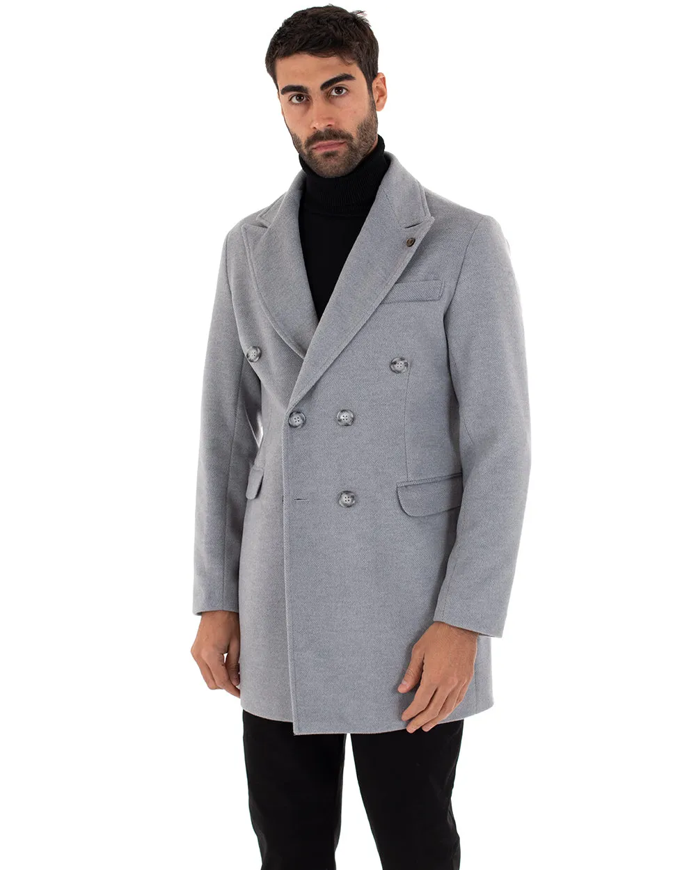 Cappotto Doppiopetto Uomo Giaccone Con Colletto Grigio Elegante GIOSAL-G2759A