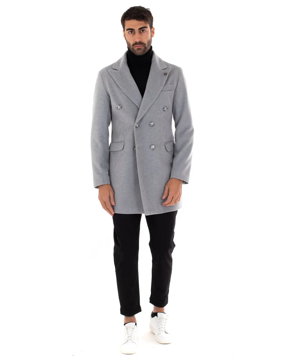 Cappotto Doppiopetto Uomo Giaccone Con Colletto Grigio Elegante GIOSAL-G2759A