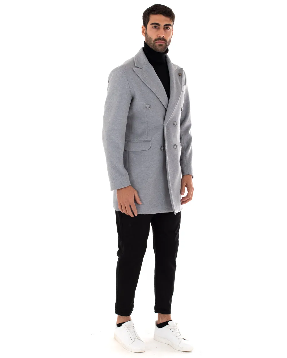 Cappotto Doppiopetto Uomo Giaccone Con Colletto Grigio Elegante GIOSAL-G2759A