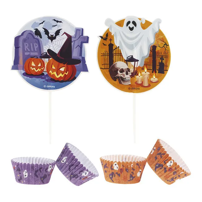 Capsule per cupcakes con stuzzicadenti di Halloween - 24 pezzi.