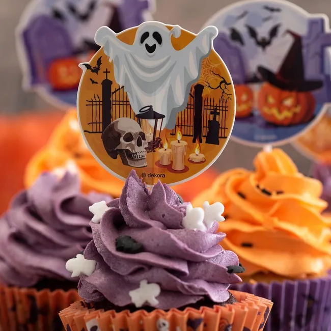 Capsule per cupcakes con stuzzicadenti di Halloween - 24 pezzi.