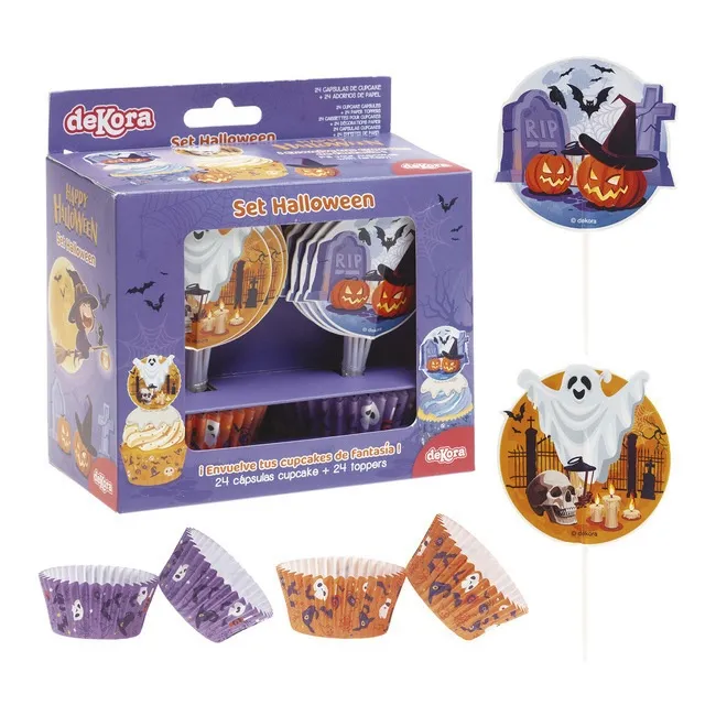 Capsule per cupcakes con stuzzicadenti di Halloween - 24 pezzi.