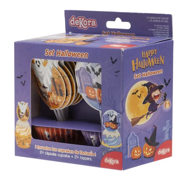 Capsule per cupcakes con stuzzicadenti di Halloween - 24 pezzi.