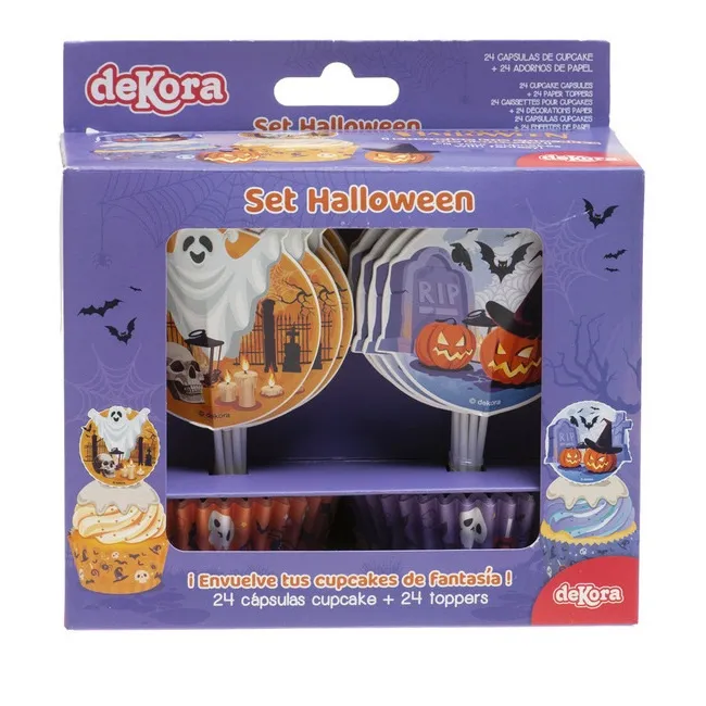 Capsule per cupcakes con stuzzicadenti di Halloween - 24 pezzi.