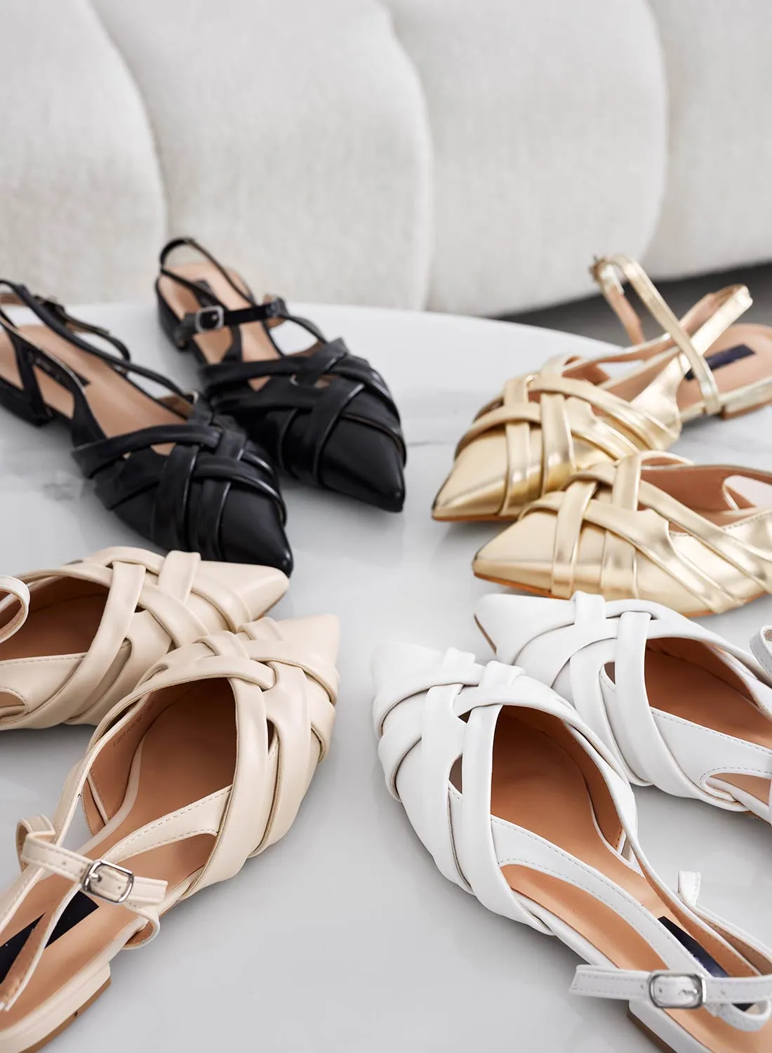 CLARA - Ballerine oro slingback intrecciate