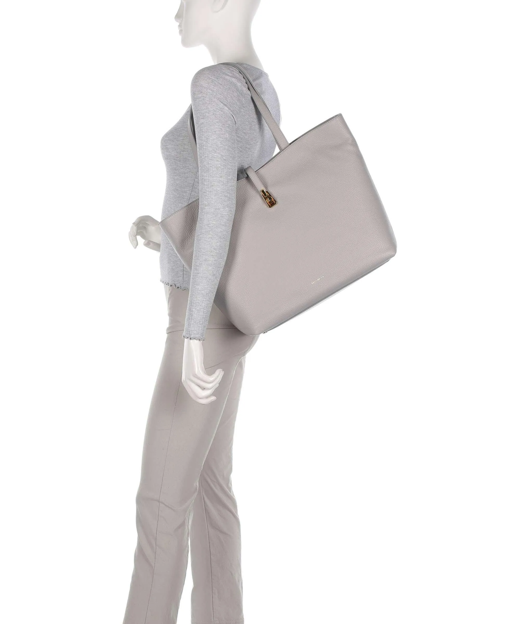  Coccinelle Magie Soft Borsa shopper pelle di vacchetta grana grigio chiaro  