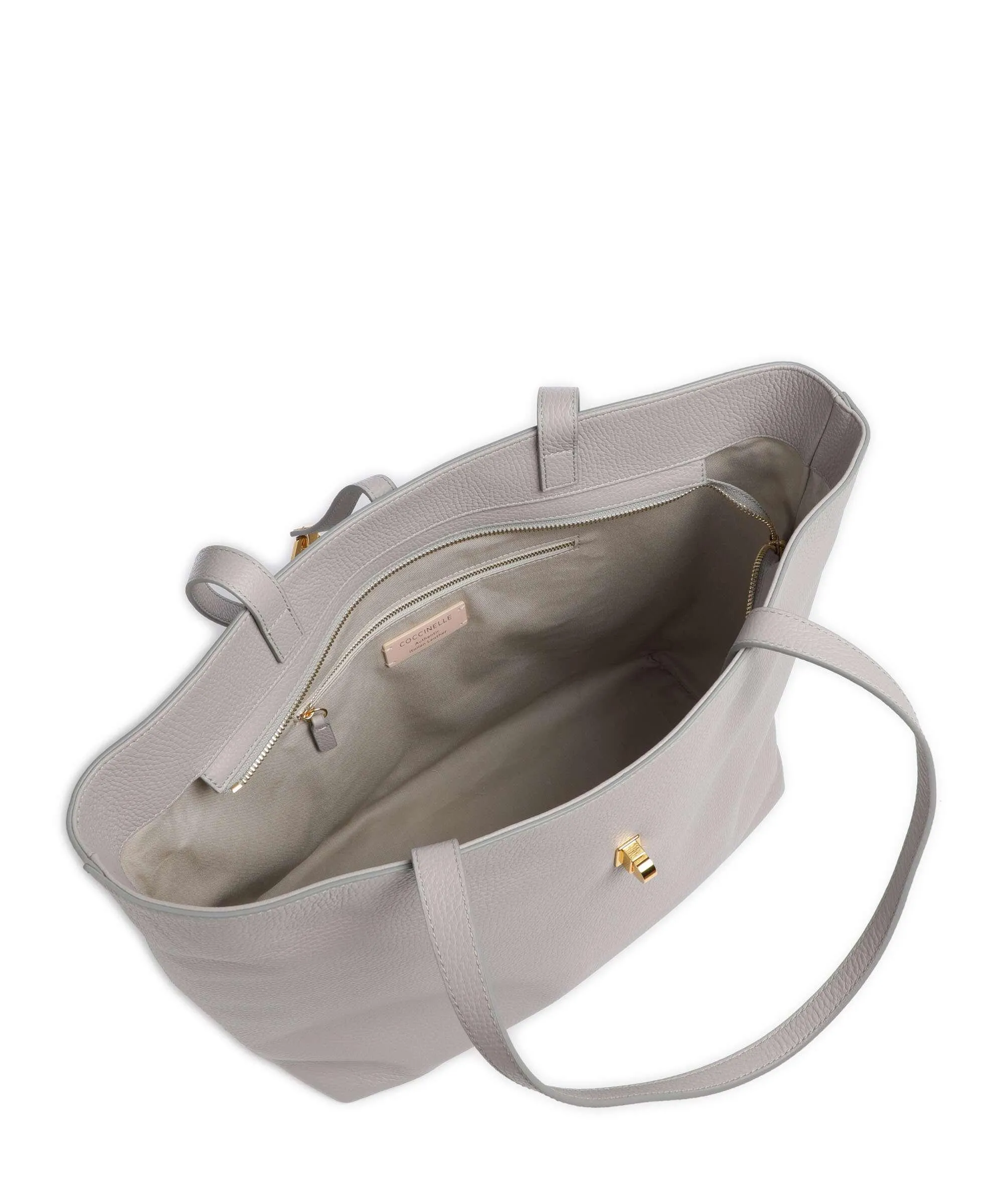  Coccinelle Magie Soft Borsa shopper pelle di vacchetta grana grigio chiaro  