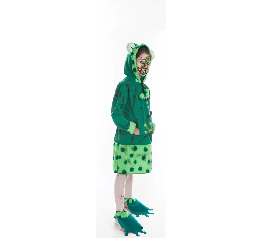 Costume da rana zombi con trucco di Halloween per bambina