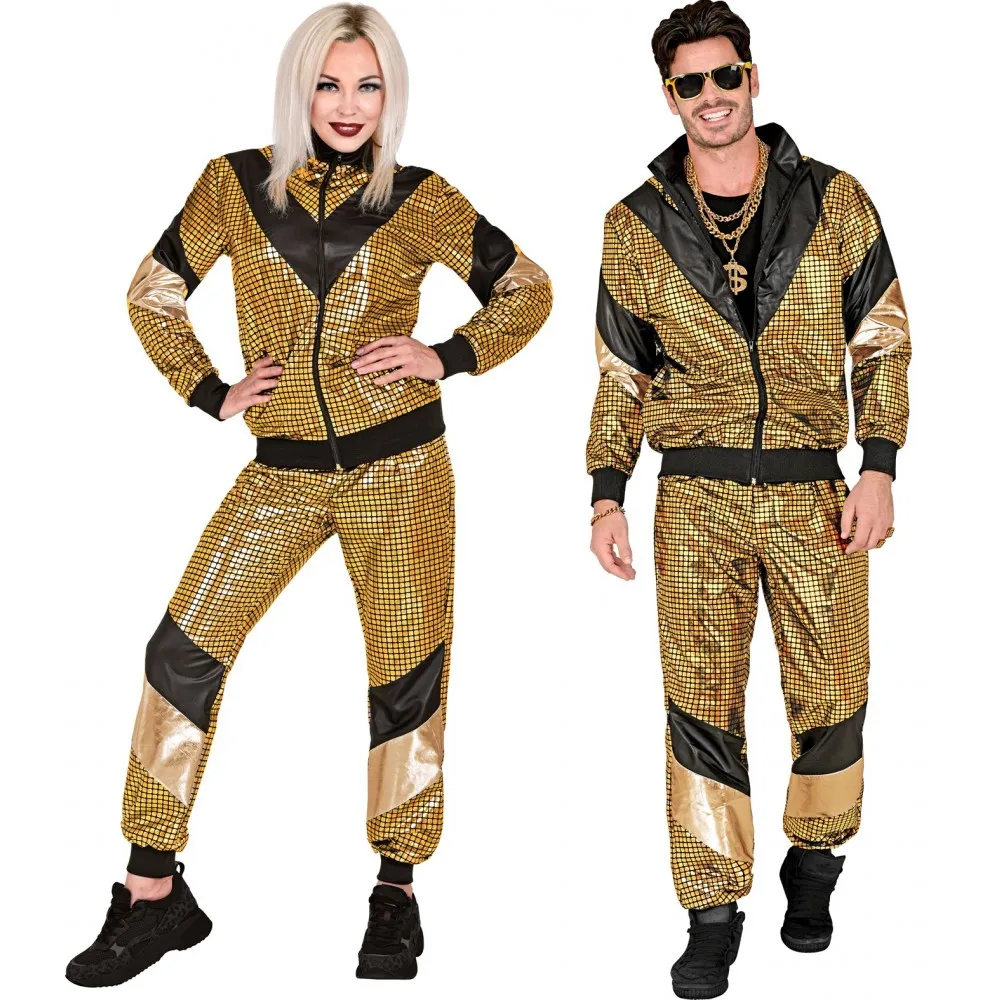 Costume Tuta Anni 80 Oro Riflettente Unisex per Feste a Tema, Taglia M, Adulto