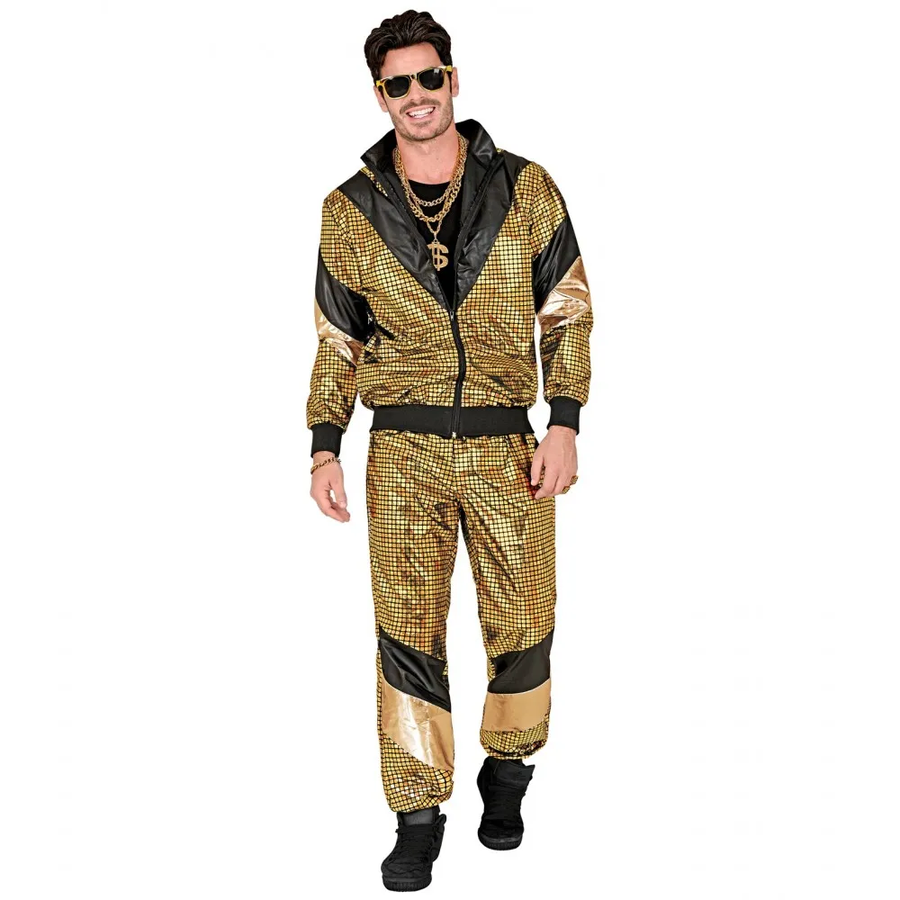 Costume Tuta Anni 80 Oro Riflettente Unisex per Feste a Tema, Taglia M, Adulto