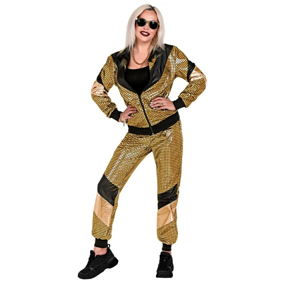 Costume Tuta Anni 80 Oro Riflettente Unisex per Feste a Tema, Taglia M, Adulto