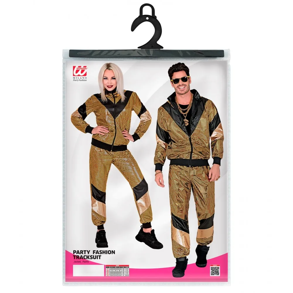 Costume Tuta Anni 80 Oro Riflettente Unisex per Feste a Tema, Taglia M, Adulto