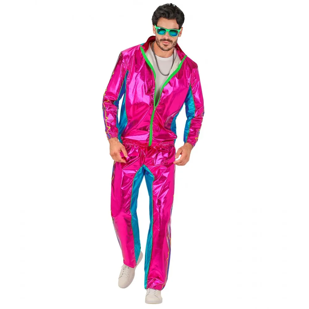 Costume Tuta Party Fashion Dance Rosa Metallizzato Unisex per Feste a Tema Taglia XL, Adulto