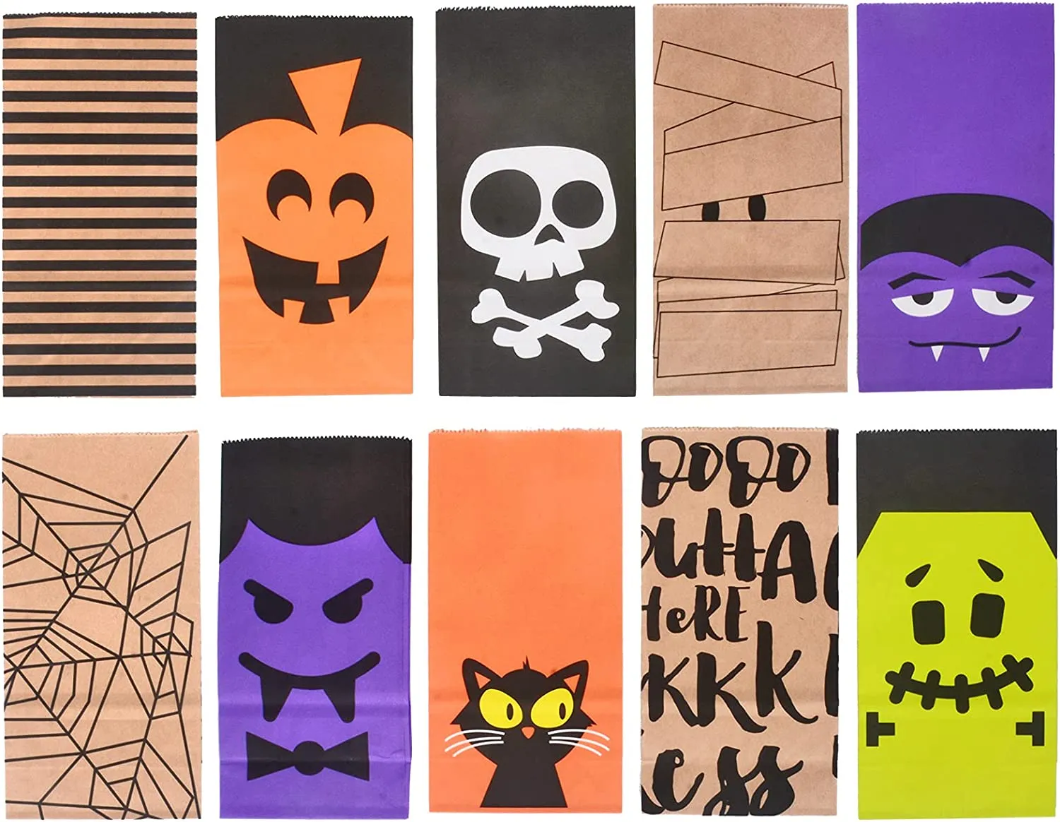 Cymax 50pz Sacchetti di Carta di Halloween con 60pz adesivi,Borsa per Regali per Feste di Halloween, Feste di Compleanno