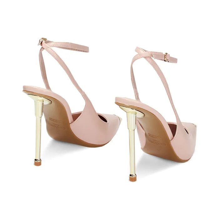 Décolleté slingback nude con punta oro, tacco 11 cm