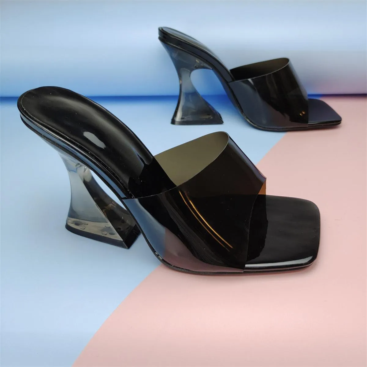 Estate Plus Size 42 Pantofole con tacco alto in cristallo Scarpe da donna da donna Pantofole con tacco trasparenti Pantofole di