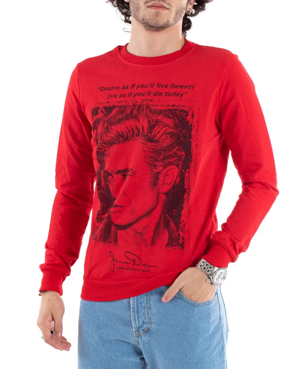 Felpa Uomo Girocollo Maglia Rosso Stampa Regular Fit GIOSAL-F1403A