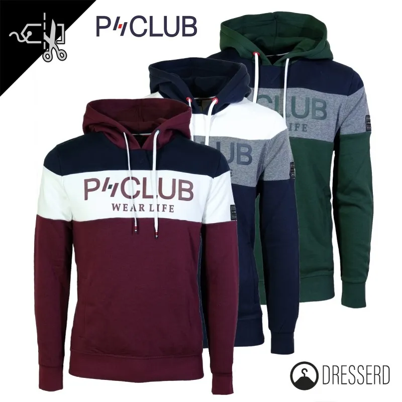 Felpa Uomo P-Club Felpe chiuse invernali con cappuccio, felpa Bicolore Dresserd Moda