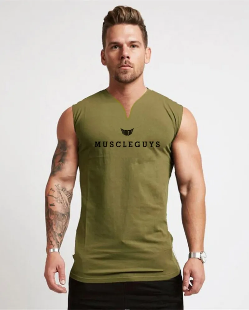 Fitness Uomo Gilet sportivo Cotone Scollo a V Canotta Uomo Bodybuilding Abbigliamento da palestra Allenamento Maglietta senza ma