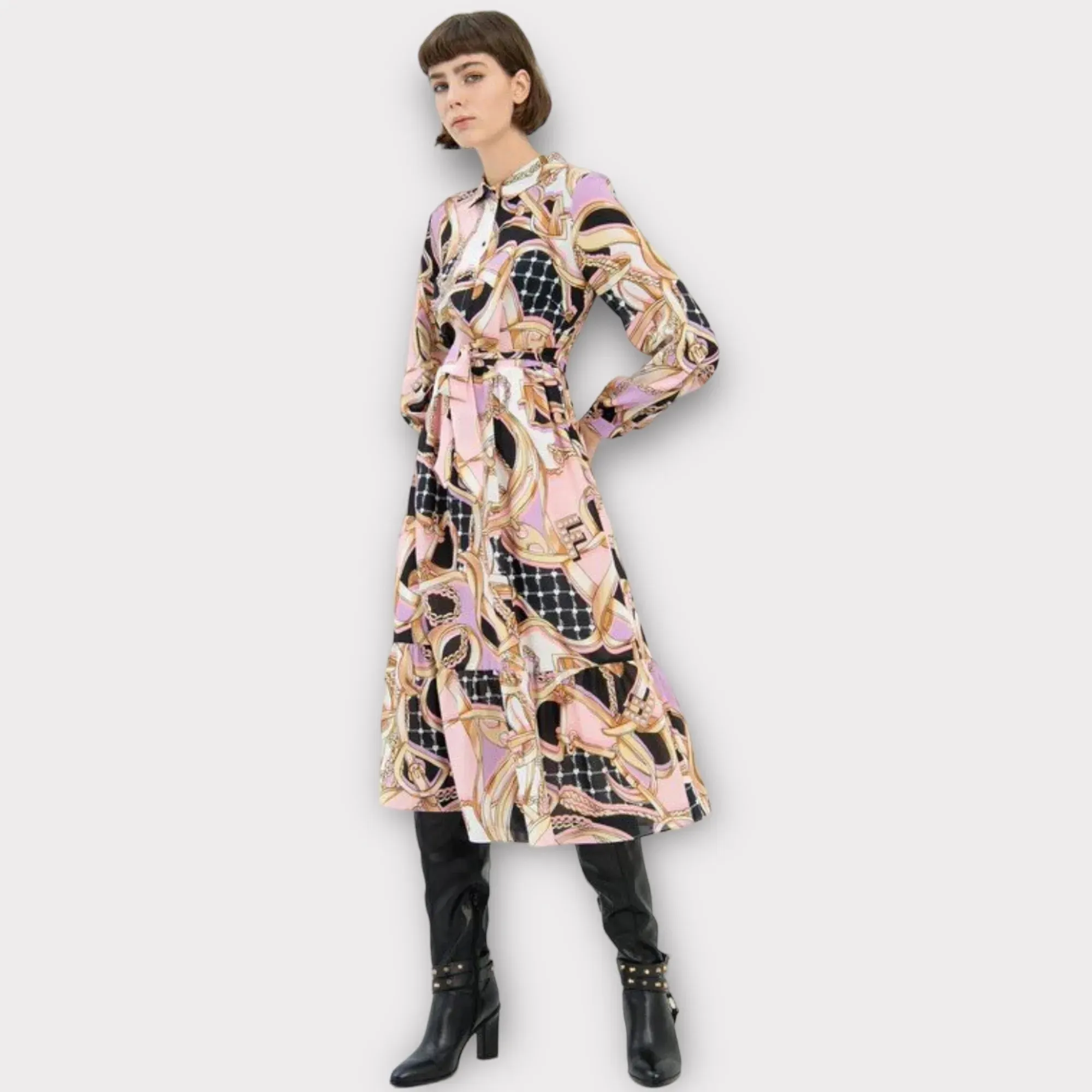 Fracomina – Abito chemisier midi in fantasia foulard