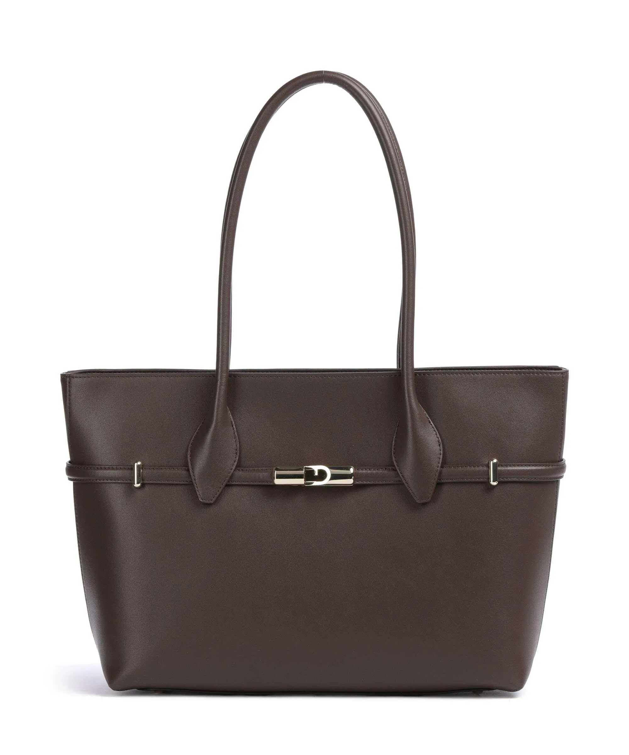  Furla Goccia L Borsa shopper pelle a grana fine marrone scuro  