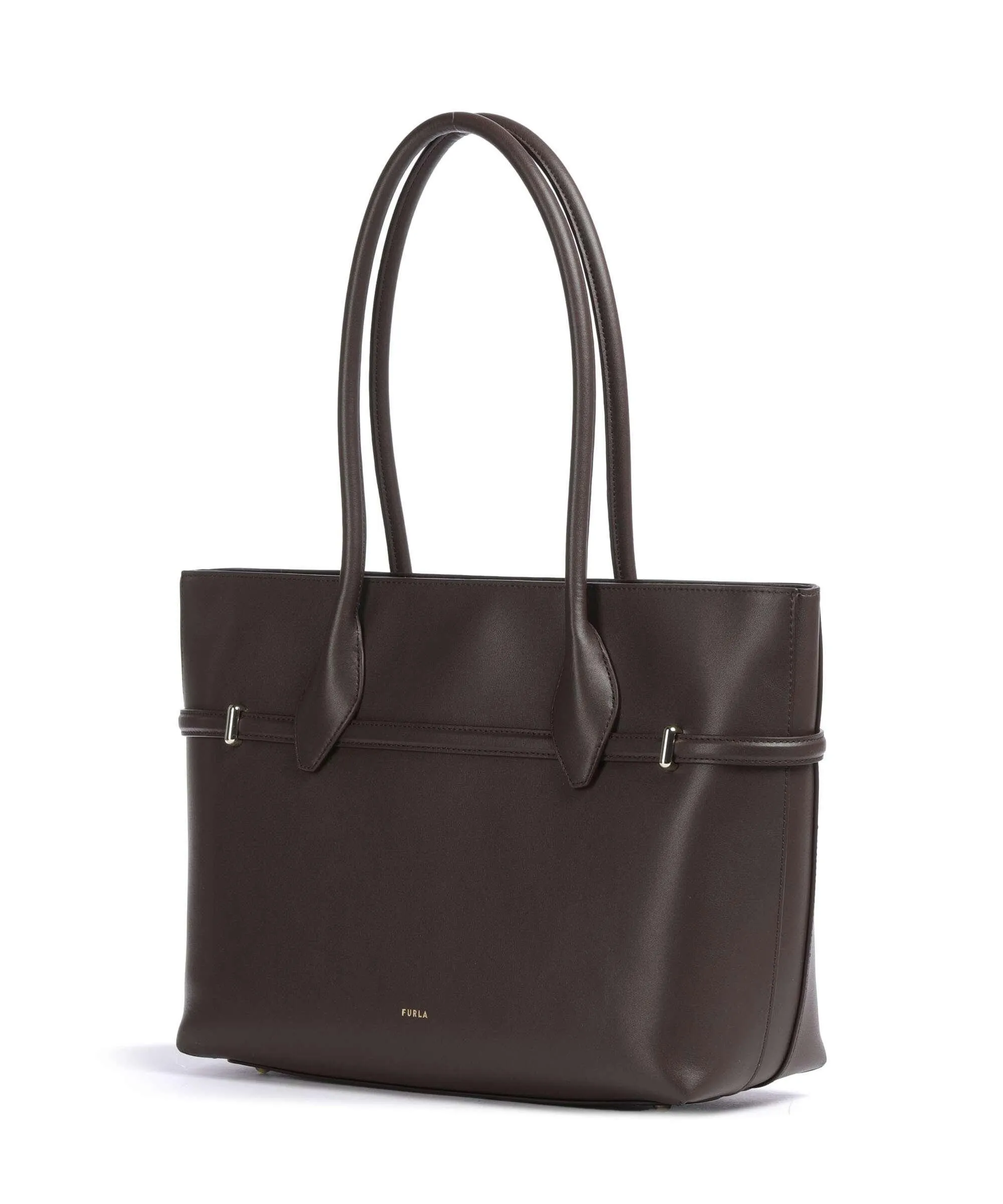  Furla Goccia L Borsa shopper pelle a grana fine marrone scuro  