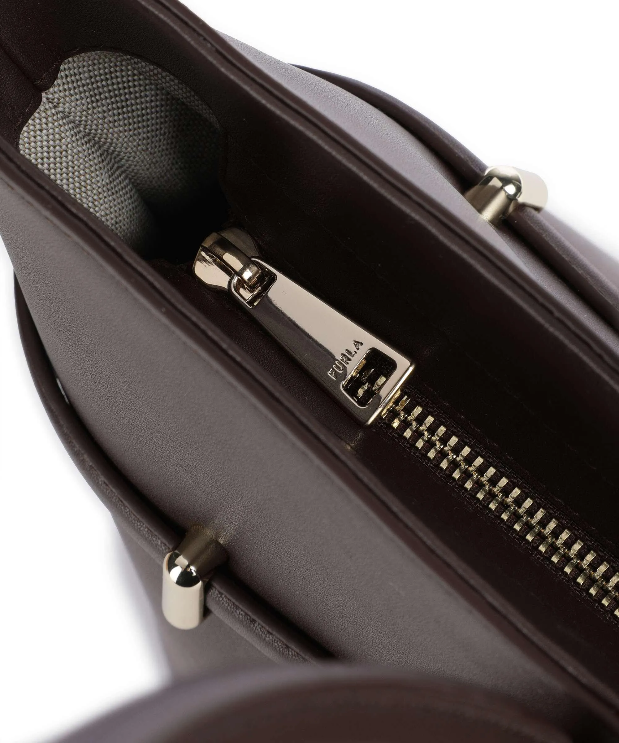  Furla Goccia L Borsa shopper pelle a grana fine marrone scuro  