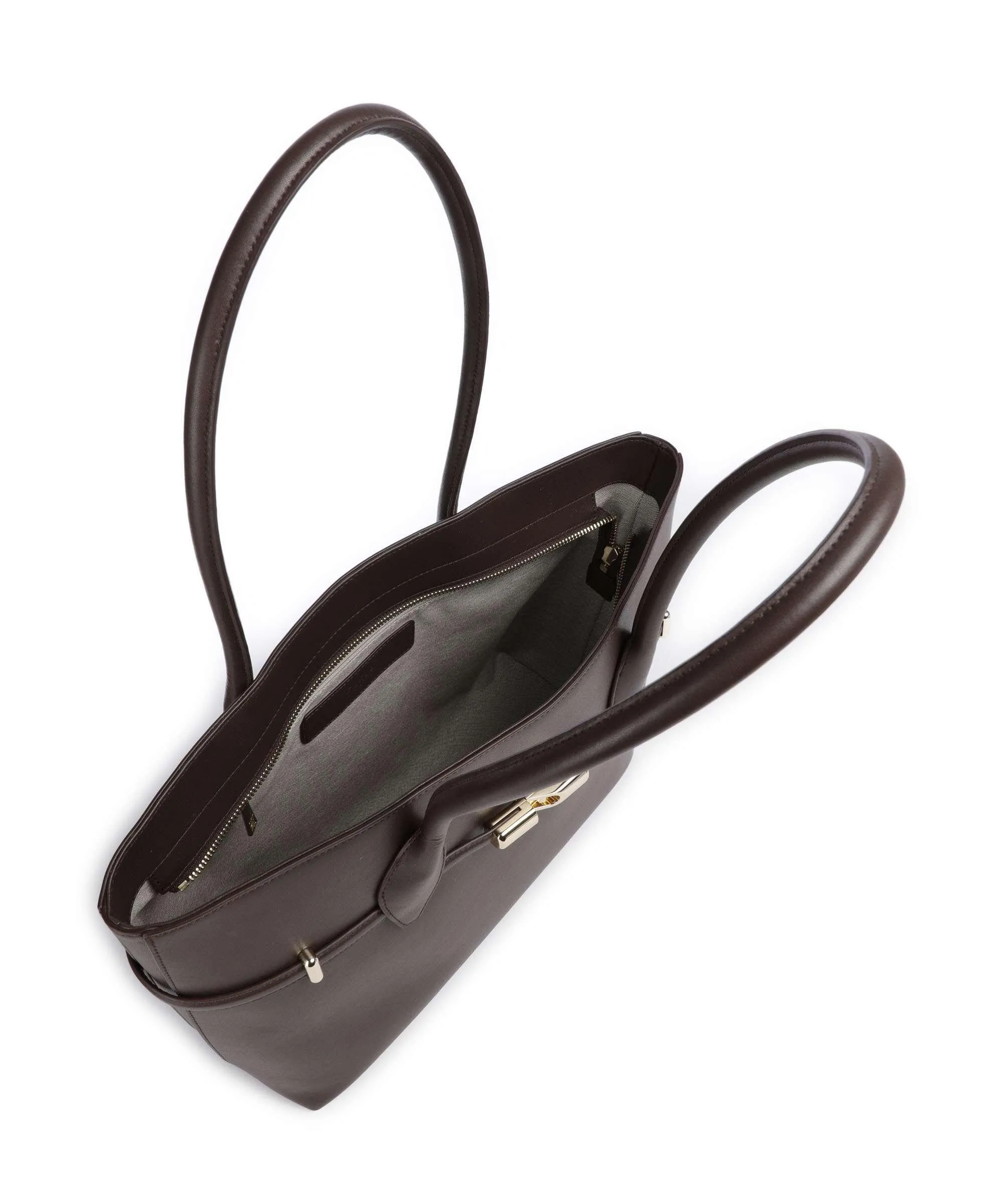  Furla Goccia L Borsa shopper pelle a grana fine marrone scuro  