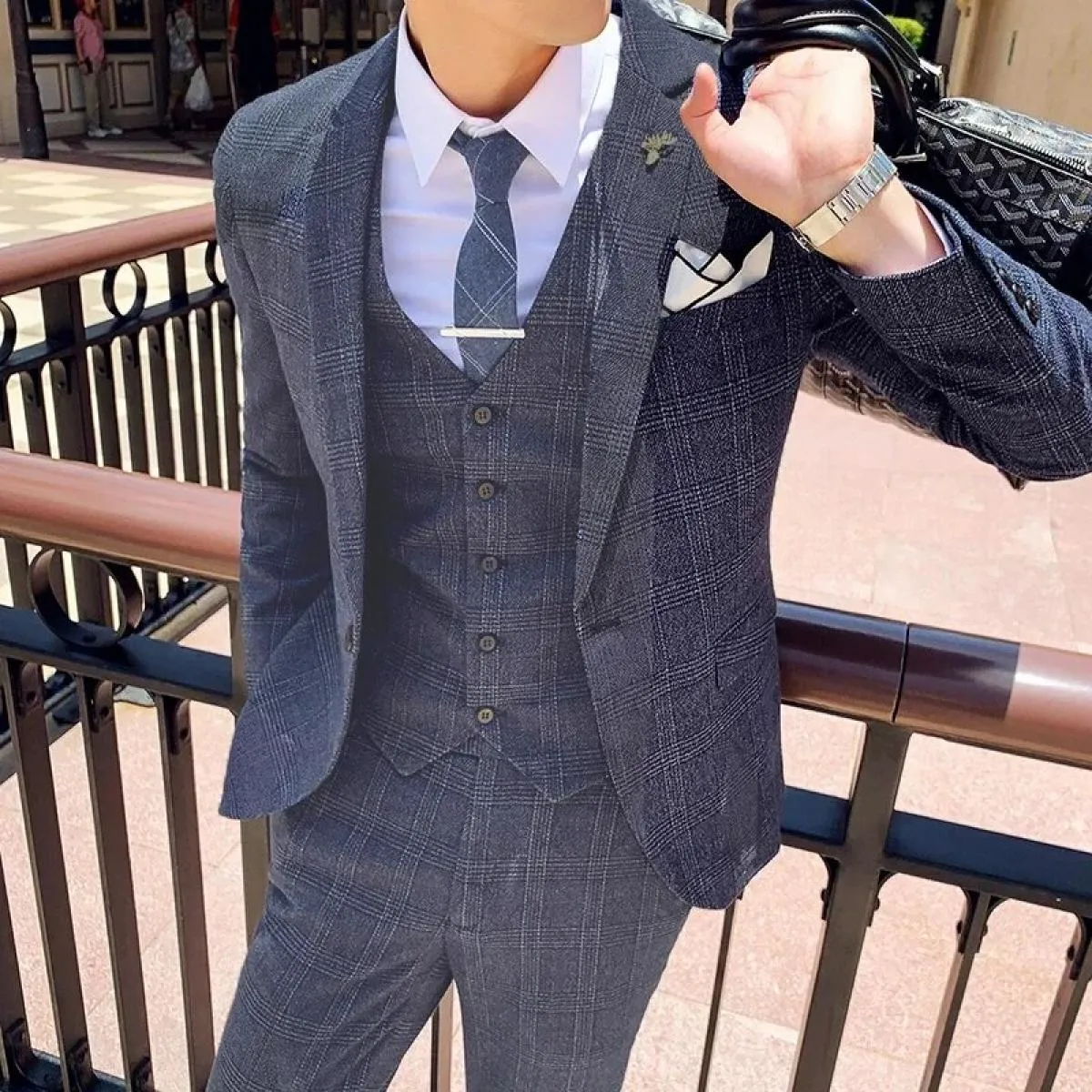 Giacca da uomo Giacca Gilet Pantaloni Boutique di moda Plaid Casual Business Uomo Sposo Abito da smoking da sposa 3 pezzi Set Bl