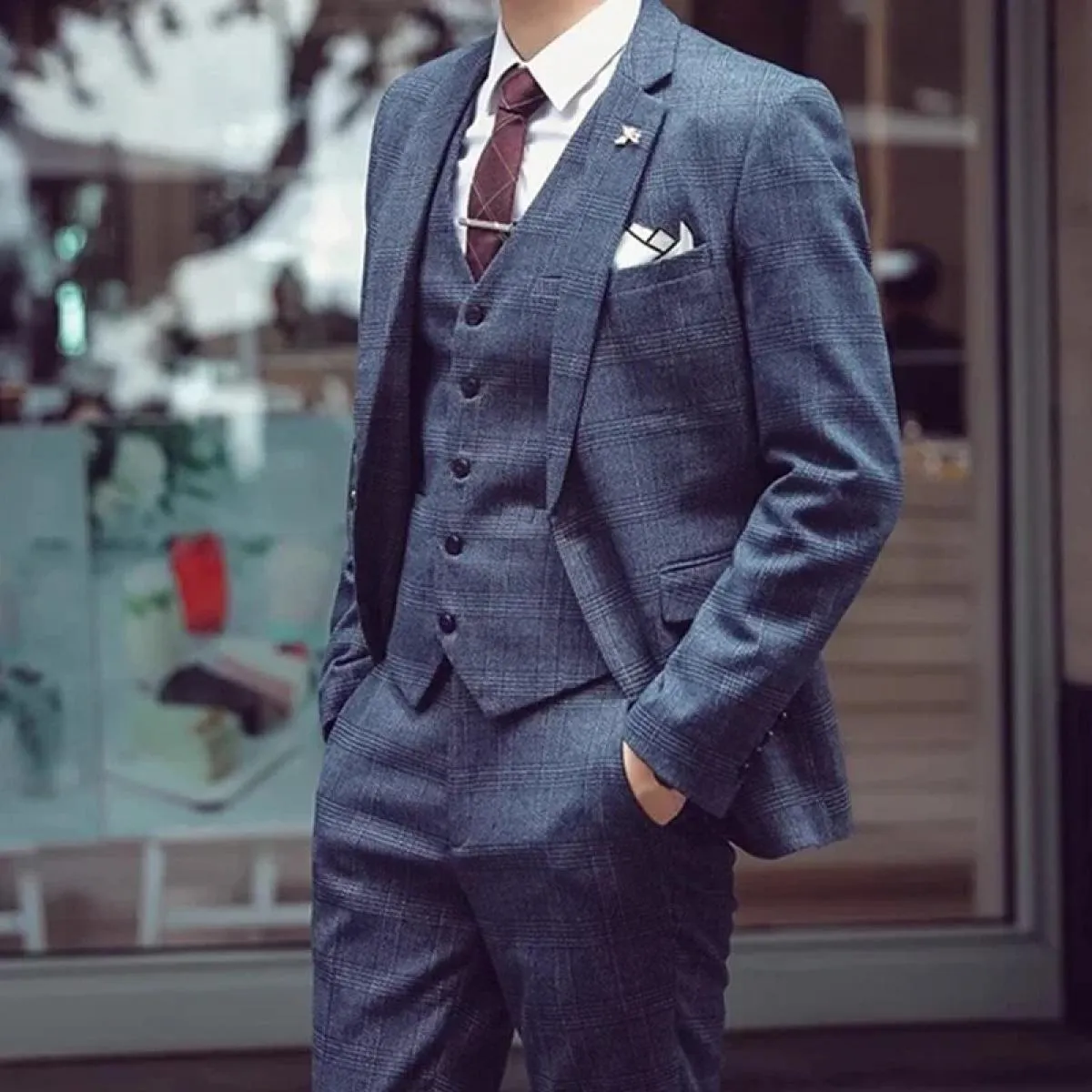Giacca da uomo Giacca Gilet Pantaloni Boutique di moda Plaid Casual Business Uomo Sposo Abito da smoking da sposa 3 pezzi Set Bl