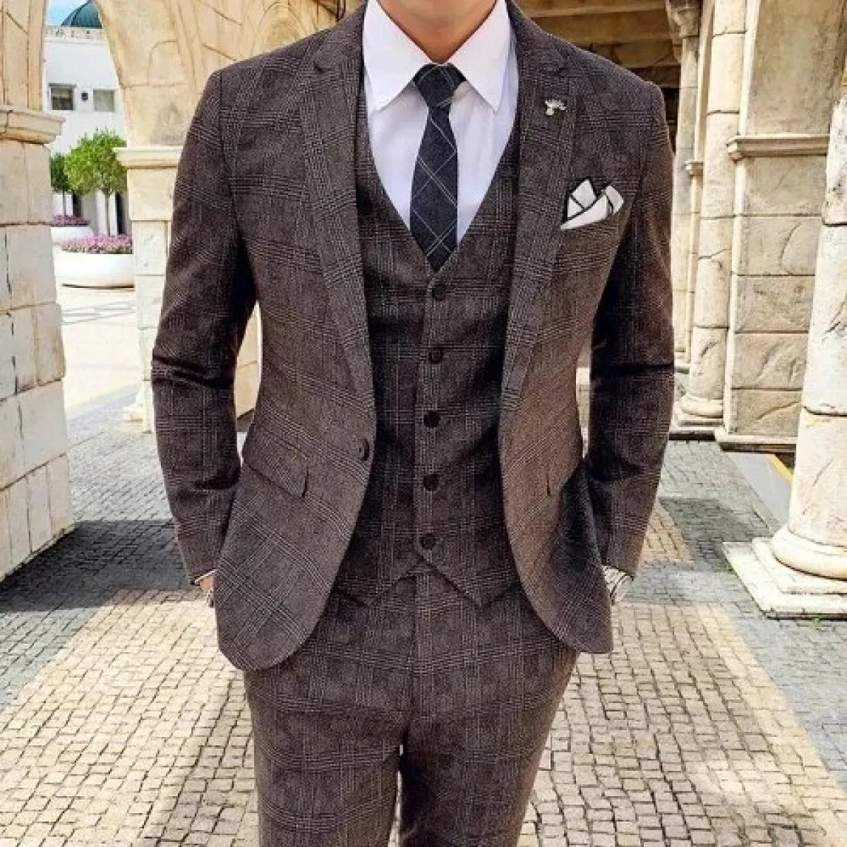 Giacca da uomo Giacca Gilet Pantaloni Boutique di moda Plaid Casual Business Uomo Sposo Abito da smoking da sposa 3 pezzi Set Bl