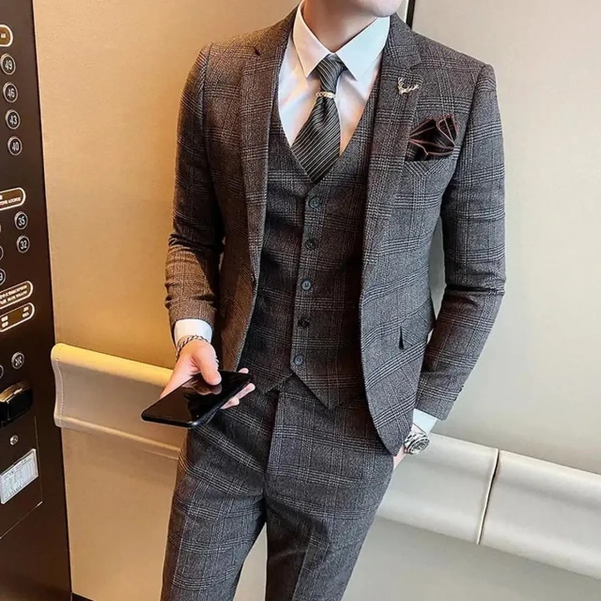 Giacca da uomo Giacca Gilet Pantaloni Boutique di moda Plaid Casual Business Uomo Sposo Abito da smoking da sposa 3 pezzi Set Bl