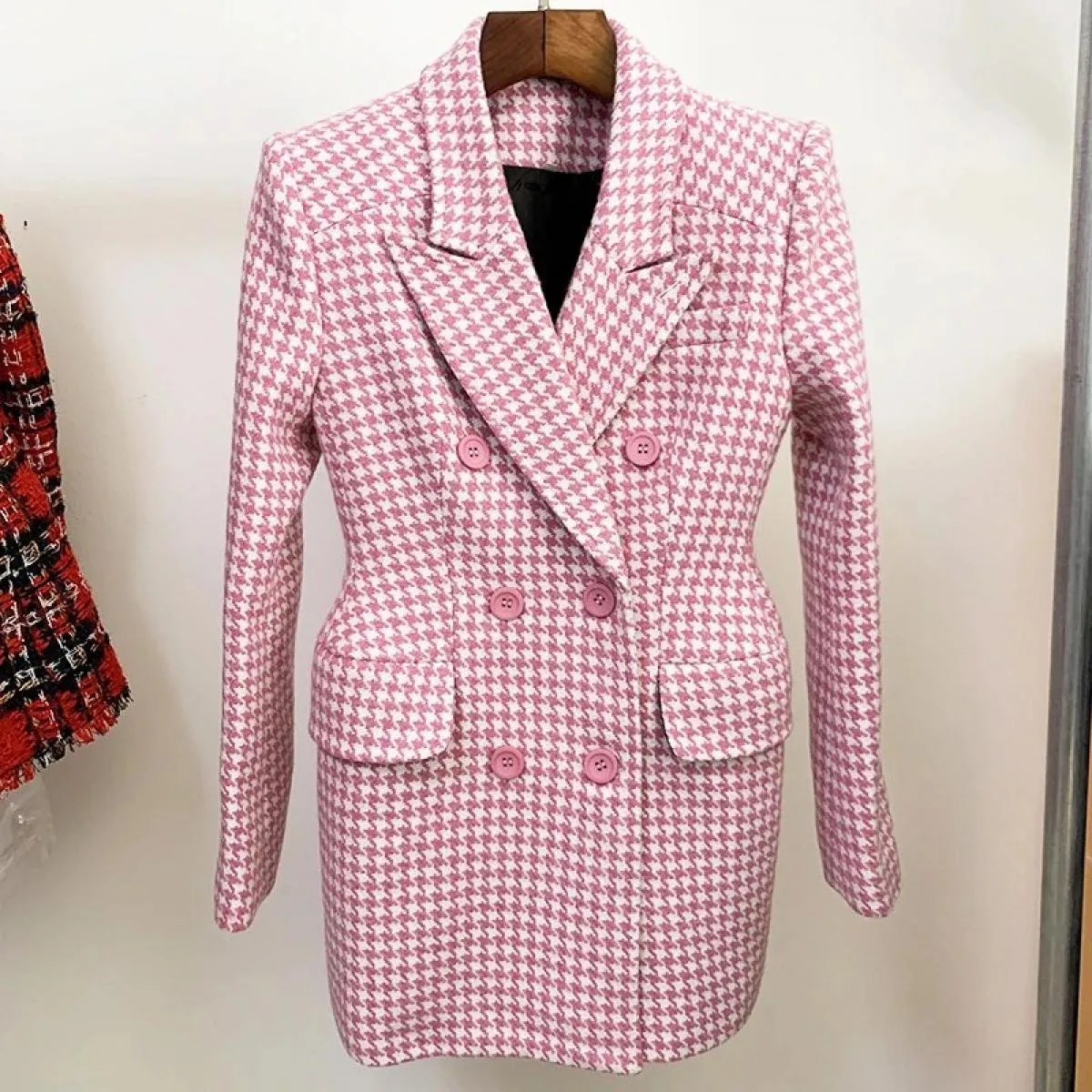 Giacca in tweed rosa Cappotti invernali Designer Moda Donna Tweed Alta 2023 Inverno