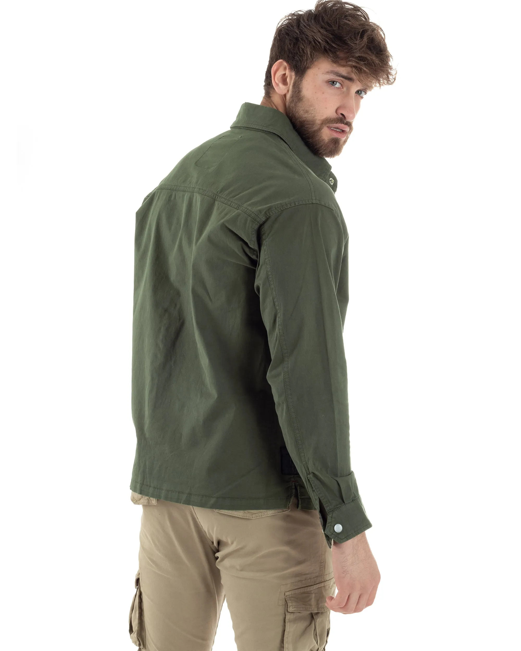 Giacca Utility Cargo Giubbotto Uomo Con Tasche Sahariana Con Colletto Carpenter Verde GIOSAL-G3176A