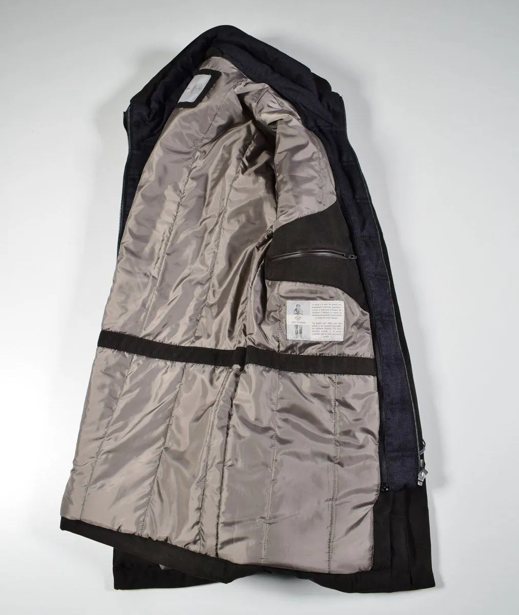 Giaccone marrone in eco camoscio con pettorina staccabile