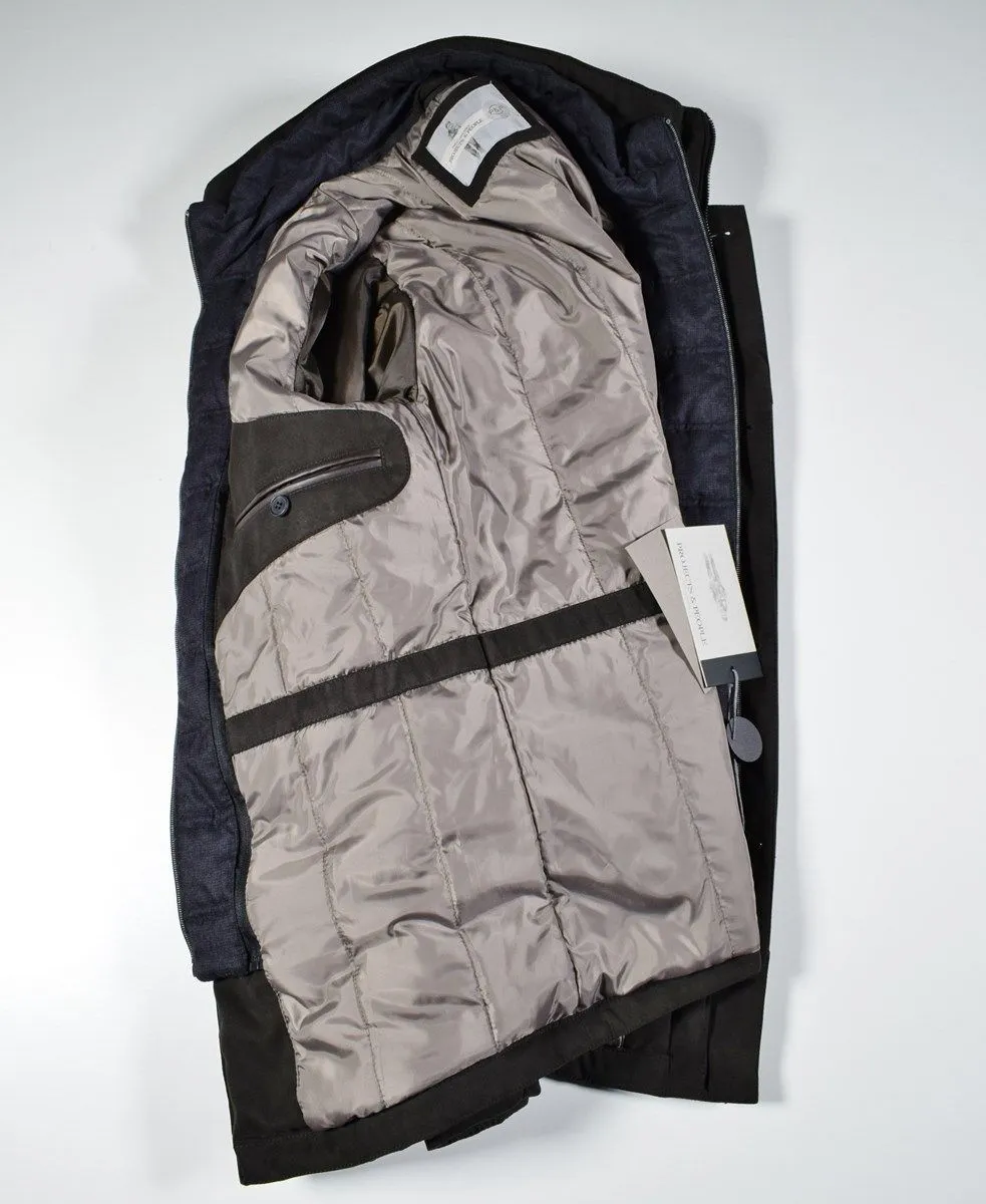 Giaccone marrone in eco camoscio con pettorina staccabile