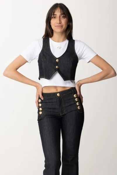 Gilet crop in denim Blu
