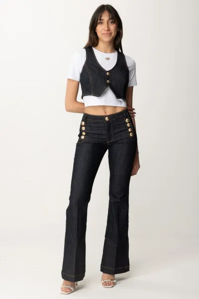 Gilet crop in denim Blu