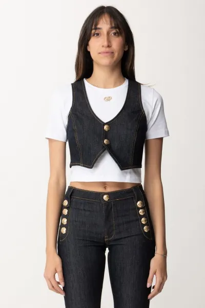 Gilet crop in denim Blu